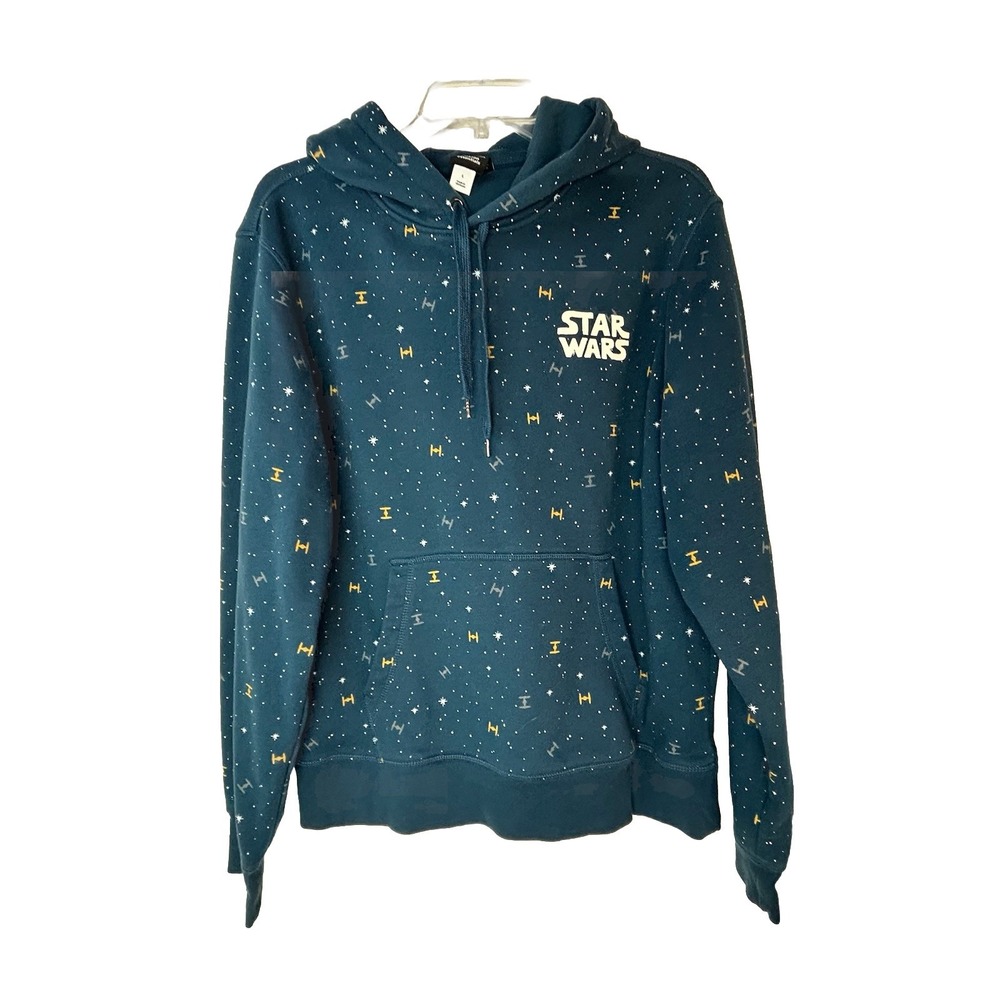Star Wars All Over Graphic Print Dark Blue Stars & Ships Unisex Hoodie Large
